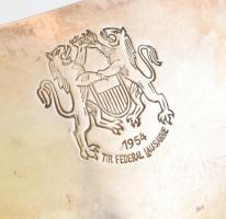 Alpakka szószos, 1964 Lausanne lövész verseny gravírozással. Jelzett. 23 cm