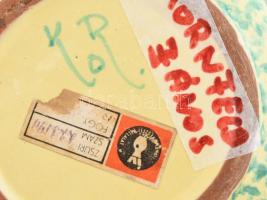 Kornfeld János: Retró tál. Kerámia, jelzett, ki lepattanással, d: 14,5 cm