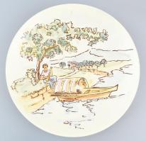 Staffel Limburg Echt Dom-Keramik fajansz tányér, mandolinozó lány a folyóparton, hibátlan, d: 26,5 cm