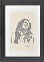 Fahad Alyu: Bob Marley. Tus, papír. jelzett 30x40 cm Üvegezett keretben, hátoldalt tanusítvánnyal
