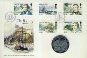 Man-sziget 1989. 1C "Bounty" érmés borítékon teljes bélyegsorral, elsőnapi bélyegzővel T:PP