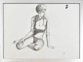 Jelzés nélkül: Lány fürdőruhában. Szén, papír, üvegezett fakeretben, 42×59,5 cm