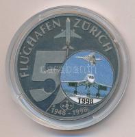 Svájc 1998. "50 éves a zürichi reptér" fém multicolor emlékérem T:1 (eredetileg PP) fo. Switzerland 1998. "50th anniversary of the Airport in Zürich" metal multicolor medallion C:UNC (originally PP) spotted