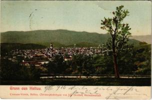 1906 Nagydisznód, Heltau, Cisnadie; látkép. Chromophototypie von Jos. Drotleff / general view (fa)