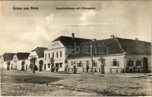 Isztina, Stein, Stena, Stenea (Szeben); Gemeindehaus mit Obergasse / Községháza, Felső utca. Andreas Kellner kiadása. J. Briegel (Hermannstadt) felvétele / town hall, street view