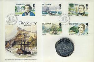 Man-sziget 1989. 1C "Bounty" érmés borítékon teljes bélyegsorral, elsőnapi bélyegzővel, ismertető tanúsítvánnyal T:PP