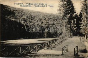 1913 Pozsony, Pressburg, Bratislava; Vödricz-völgy II. Vödric tó. Kaufmann kiadása / Weidritzthal, II. Teich / Vydrica lake, boats (szakadás / tear)