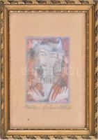 Üvegezett, dekoratív fakeret, női portré nyomattal, Vilmos Varga jelzéssel. Belső méret: 18x13 cm.