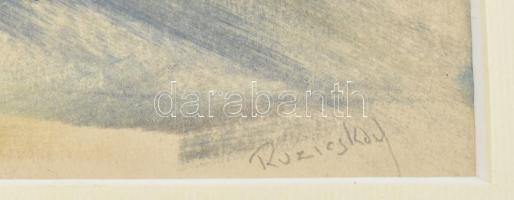 Ruzicskay György (1896-1993): Kompozíció. Vegyes technika, papír, jelzett, üvegezett fakeretben, 9,5...