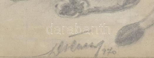 Olvashatatlan jelzéssel: Oroszlán. Ceruza, papír, üvegezett fakeretben, 16x26 cm