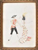 Jaczkó jelzéssel: Táncoló páros. Ceruza, akvarell, papír. Dekoratív, üvegezett fakeretben, 35x25 cm