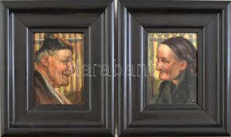 Mayer Alajos (1878-?), 2 db mű: Hölgy és férfi portréja. Olaj, karton. Dekoratív fakeretben. 14x10 cm.
