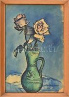 Nyergesi János (1895-1982): Csendélet rózsákkal, 1965. Akvarell, papír, jelzett. Üvegezett fakeretben. 43x30,5 cm