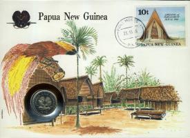 Pápua Új-Guinea 1975. 10t bélyeges érmés borítékon, hátoldali ismertetővel T:1