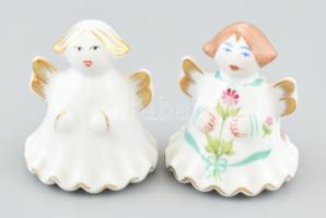 2 db Hollóházi és Boglar porcelán angyalka. Kézzel festett, jelzett, hibátlan, m: 6,5 cm