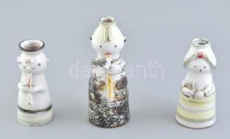 Pap János: 3 db különféle figurális váza, mázas kerámia, jelzés nélkül, az egyik alján kis lepattanás, m: 14 - 19 cm