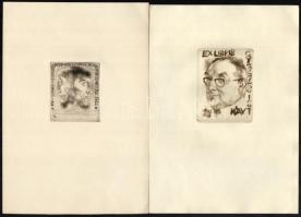 Szász Endre (1926-2003): 2 db ex libris (1963, 1966). Rézkarc, papír, jelzett a karcon, 6×4,5 és 7,5×5,5 cm