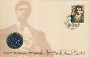 Portugália 1987. 100Esc "Souza-Cardoso" bélyeges érmés borítékon alkalmi bélyegzővel, hátoldali ismertetővel T:PP