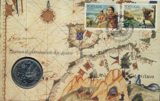 Portugália 1989. 100Esc "Azori-szigetek felfedezése" érmés borítékon két db. bélyeggel, alkalmi bélyegzővel, hátoldali ismertetővel T:1