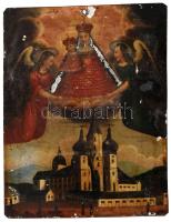 2 db antik szent kép, kézzel festett fémlemez, jelzés nélkül. Mariazell bazilika és Szent Háromság. 19. század. Kopásokkal. 16x12,5 és 10,5x8cm