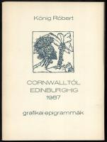 König Róbert: Cornwalltól Edinburghig 1987. Grafikai epigrammák. 20 db fametetszetet tartalmazó sorszámozott mappa (10 számú). Mindegyik szignált
