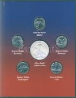 USA 2007. 1/4$ 5db klf "Idaho, Wyoming, Wahington, Utah, Montana" + 1$ Ag 1oz. "Liberty" díszszettben T:1