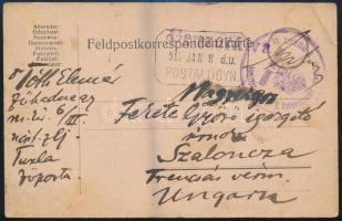 1915 Tábori posta levelezőlap M. kir. szabadkai 6. népfelkelő parancsnokság 3. hadtáp zászlóalj gazdasági hivatala + SZALONCZA postaügynökségi bélyegzés