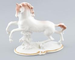 Román porcelán ló, kézzel festett, jelzett, hibátlan, 14×14,5 cm