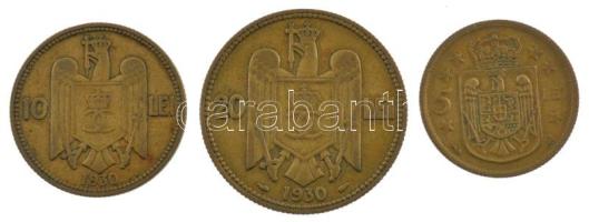 Románia 1930. 5L Ni-sárgaréz "I. Mihály" + 10L Ni-sárgaréz "II. Károly" + 20L Ni-sárgaréz "II. Károly" T:2,2-  Romania 1930. 5 Lei Ni-brass "Mihai I" + 10 Lei Ni-brass "Carol II" + 20 Lei Ni-Brass "Carol II" C:XF,VF  Krause KM#48, KM#49, KM#51