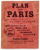 1923 Plan de Paris. Indicateur des rues. Métropolitain - Nord-Sud - autobus - tramways. Monuments de Paris. / Párizs utcajegyzéke és térképe (autóbusz- és villamosvonalak, nevezetességek). Párizs, 1923, Cartes Taride, 130+(6) p. + 1 (kihajtható) t. Francia nyelven. Kiadói papírkötés, foltos borítóval.