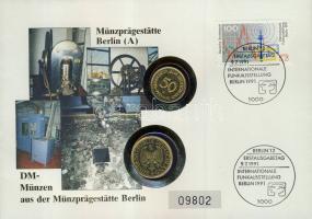 Németország 1990. 50Pf + 1M bélyeges érmés borítékon elsőnapi bélyegzővel, ismertetővel T:1