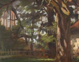 Greguss Imre (1856-1910): Svábhegyi pihenő. Olaj, karton, jelezve balra lent. Hátoldalán címmel feli...