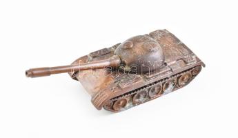 Szovjet T-54 harckocsi, nagyméretű makett. Bronzírozott, öntött fém. Forgatható toronnyal. Kopott, 34x12,5x11 cm / Soviet T-54 tank, large-size diecast model, with rotating turret, worn condition