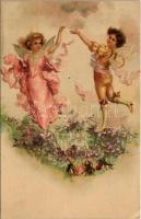 Greeting card with fairies and insect band. litho (EK)