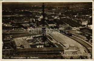 1938 Berlin, Ausstellungshallen am Funkturm. Fliegeraufnahme / Exhibition halls near the Radio Tower, aerial view + 1938 Internationale Handwerks-Ausstellung Berlin So. Stpl. (small tear)