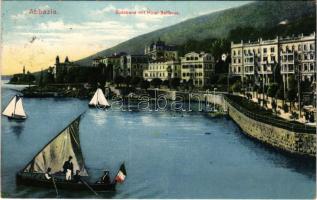 1910 Abbazia, Opatija; Südstrand mit Hotel Bellevue / hotel, boat (EK)