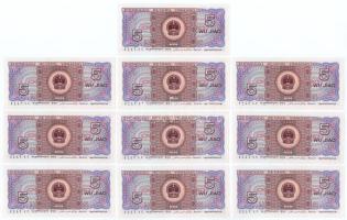 Kína 1980. 5j (10x) sorszámkövetők "B0Q1147621 - B0Q1147630" T:I 
China 1980. 5 Jiao (10x...