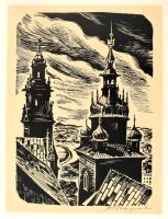 Stanislaw Raczynski (1890-1955): Krakkó (Kraków), Wawel. Linómetszet, papír, jelzett, 21,5x16 cm (lapméret: 39x29 cm)