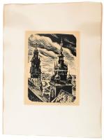 Stanislaw Raczynski (1890-1955): Krakkó (Kraków), Wawel. Linómetszet, papír, jelzett, 21,5x16 cm (la...