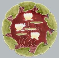 Zsolnay szecessziós majolika tányér, alján lepattanással, jelzett, d: 18 cm