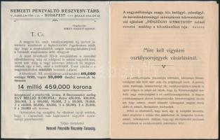 1903 A Nemzeti Pénzváltó Rt. osztálysorsjáték kétlapos, dekoratív előlapú ismertetője, hozzá tartozó...