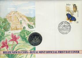 Belize 1990. 1$ "Kolombusz" bélyeges érmés borítékon elsőnapi bélyegzővel T:BU