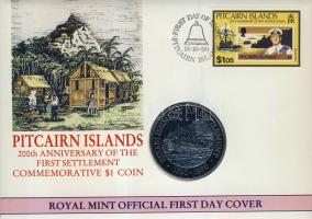 Pitcairn-szigetek 1990. 1$ "Letelepedés" bélyeges érmés borítékon elsőnapi bélyegzővel T:BU