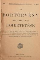 A bortörvény (1893: XXIII. t.-cz.) ismeretése. A földmívelésügyi m. kir. minister kiadványai 9. sz. Hozzákötve: Csanády Gusztáv, Dr.:Útmutatás a must és bor okszerű kezelésére. Kisebb szőlőbirtokosok számára. Különös tekintettel az 1893: XXIII. t.-cz. végrehajtására. 27 ábrával. Bp., 1898-1899, Pallas, 56; 176 p. Korabeli kissé kopott egészvászon-kötés, minisztériumi adományozó címkével.