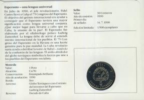 Kuba 1990. 1P "Eszperantó Világkongresszus" érmés borítékon egy kubai és egy eszperantó bé...