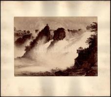 cca 1900 Svájc, Rajna-vízesés, nagyméretű, kartonra kasírozott fotó, 25x18 cm / Switzerland, Rhine Falls (Rheinfall) waterfall, large-size vintage photo