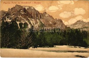 1916 Fogaras, Fagaras; Partie des Butschetsch / Bucsecs-hegység télen. Thierfeld D. kiadása / Muntii Bucegi / mountain in winter