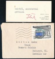 cca 1974 Békés Itala (1927-) színésznő saját kézzel aláírt gratulációja Marton Endre, a Nemzeti Színház igazgatója részére névjegyén