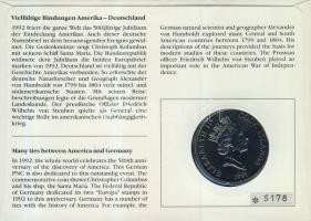 Cook-szigetek 1992. 5$ "500 éve fedezték fel Amerikát" érmés borítékon 2 db német bélyegge...