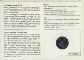 NSZK 1988. 1M bélyeges érmés borítékon alkalmi bélyegzővel, hátoldali ismertető tanúsítvánnyal T:1 C...